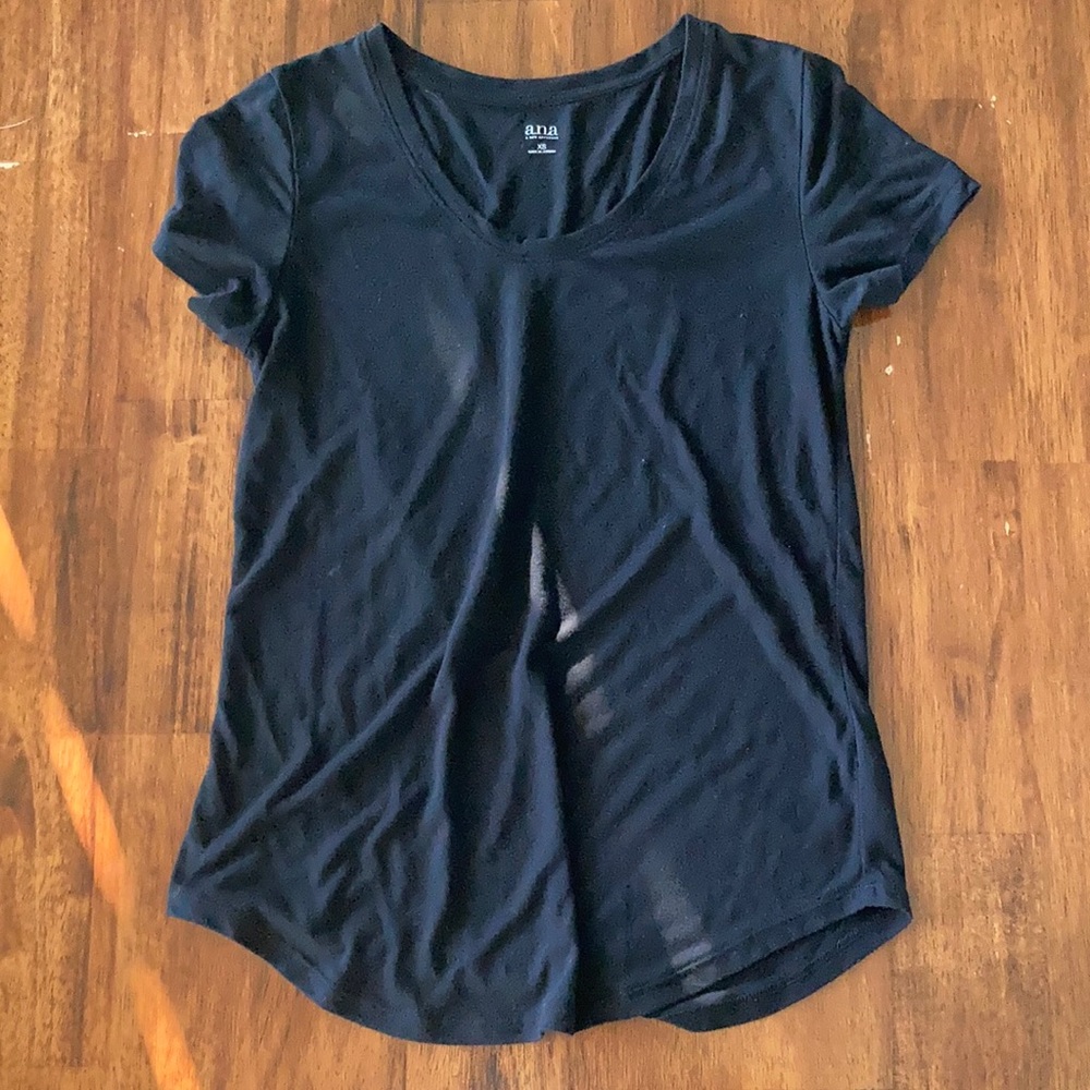 Ana Blouse Basic Black T-Shirt Scoop Neck Stretch Size Extra Small XS EUC